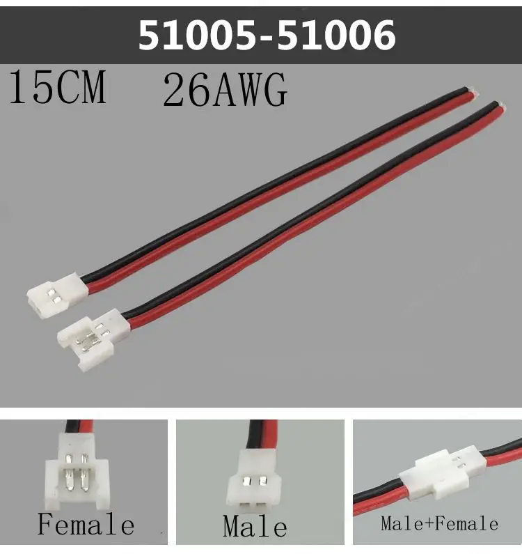 10PCS 51005 51006 MX 2.0mm pitch 2p 3p 4p aerial docking male and female docking Battery Charging Cable connection UL1007 26AWG