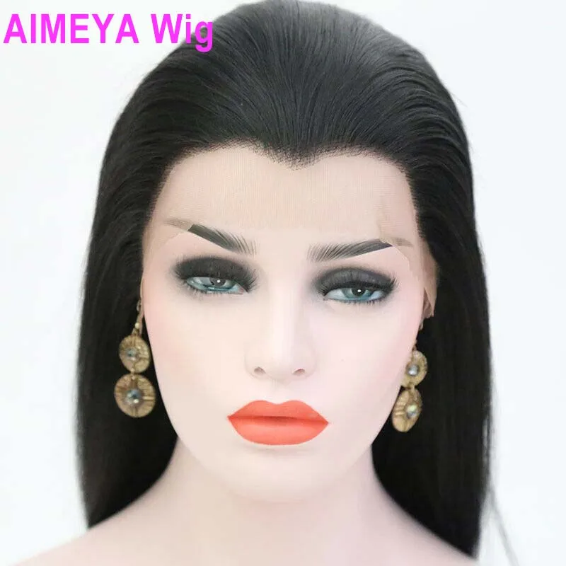 AIMEYA Free Part Black Straight Synthetic Lace Front Wig for Black Women  Heat Resistant Syntheic Hair Widows Peak Wig