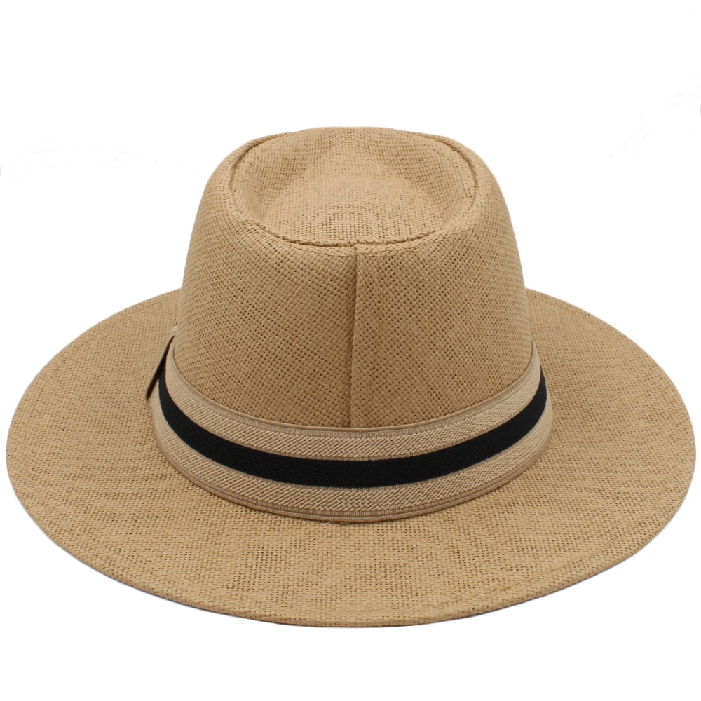 Men Women Straw Panama Hats Summer Wide Brim Bowtie Band Fedora Sunhats Trilby Caps Outdoor Beach Travel Size US 7 1/4 UK L