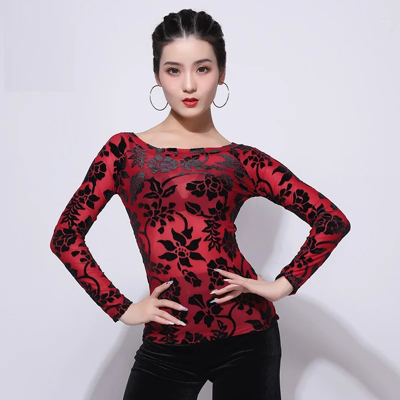 

H2646 Women Latin Dance Practice Top Clothing Female New Style Spring Long Sleeve Dance Clothes Professional Performance Wear