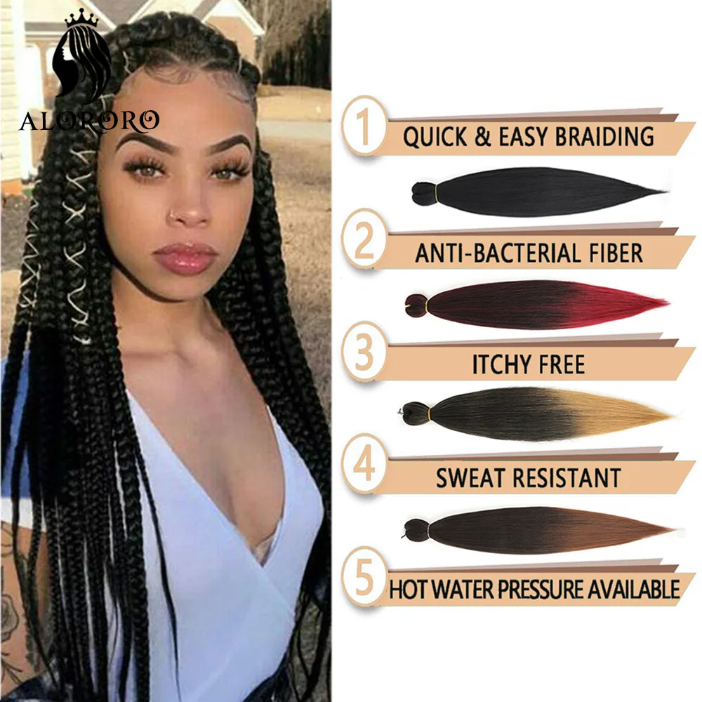 16/20/22/26/30/42 Zoll Flechthaare, vorgedehnt, lange Boho Knotless Braids, synthetische Box Braids, Yaki-Textur – Detail 8