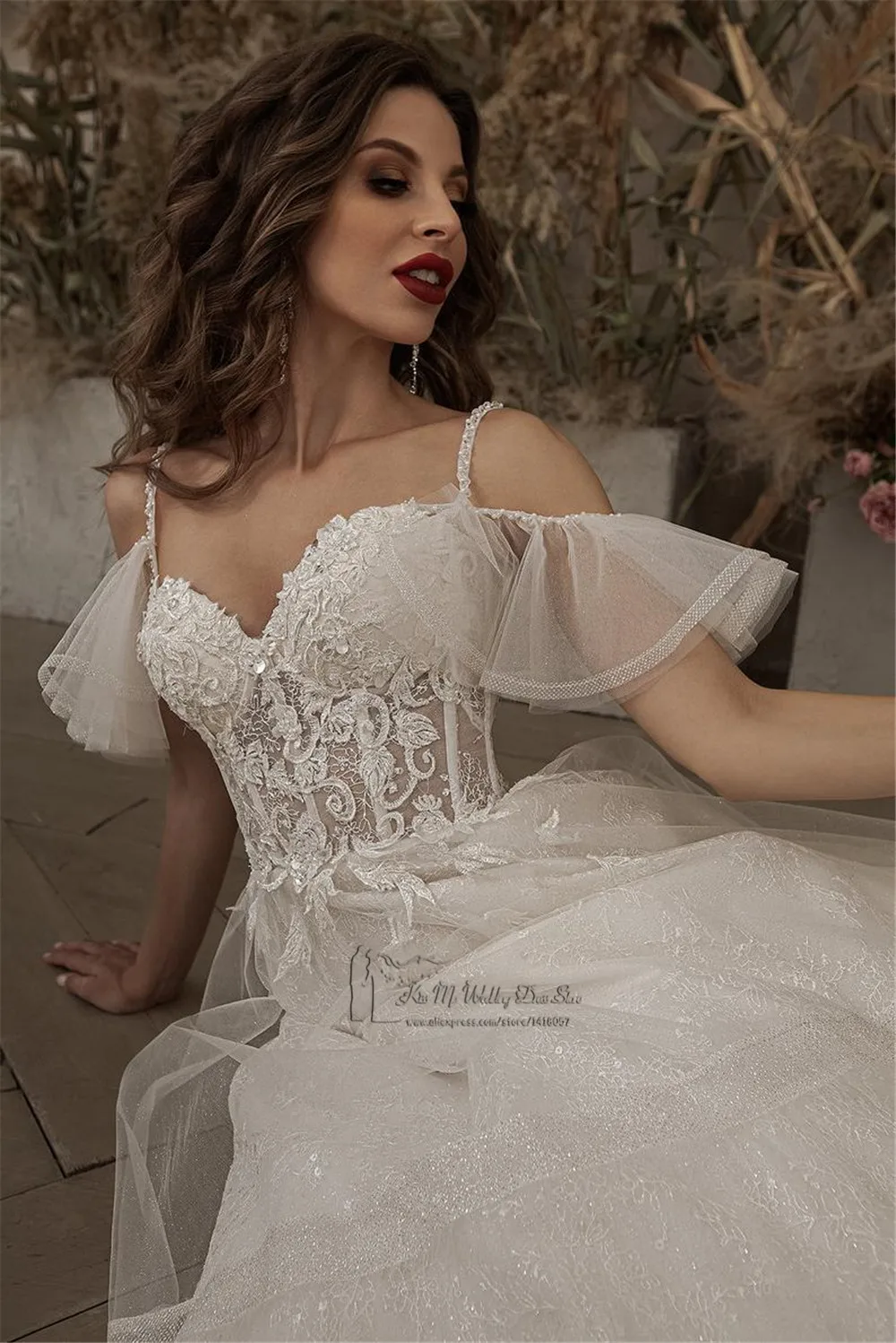 Robe de mariée en dentelle style Boho, Vintage, avec perles, grande taille, paillettes, nouvelle collection, 2021