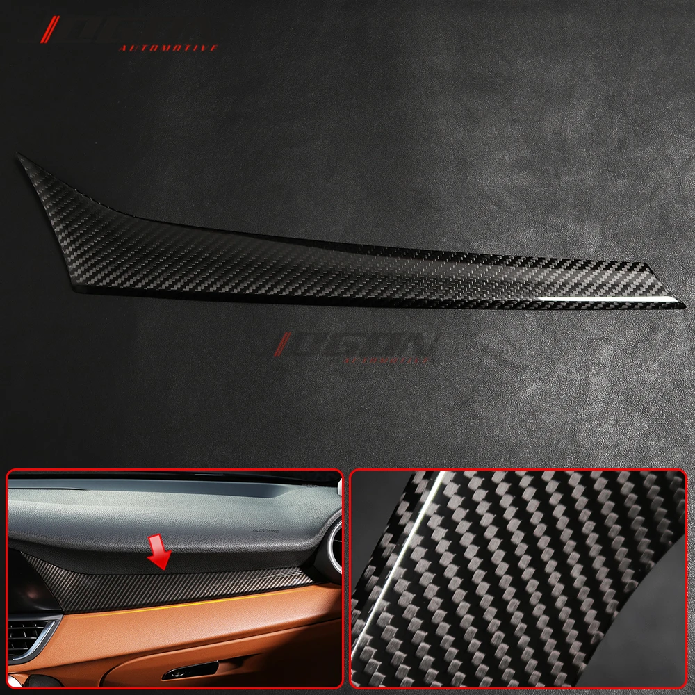 1 pc For Alfa Romeo Giulia 952 2017- 2020 Real Carbon Fiber Interior Front Console Glove Box Strip Cover Trim Sticker LHD