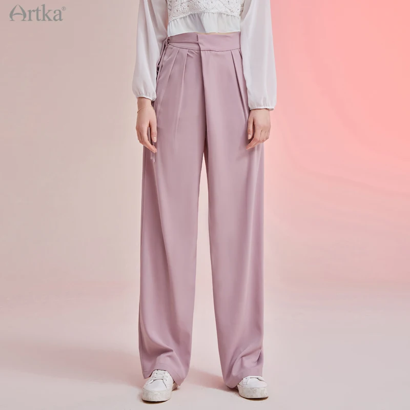 ARTKA 2025 Spring New Women Pants 3 Color Fashion Draping Wide Leg Pants Casual Loose High Waist Straight Chiffon Pants KA25016C