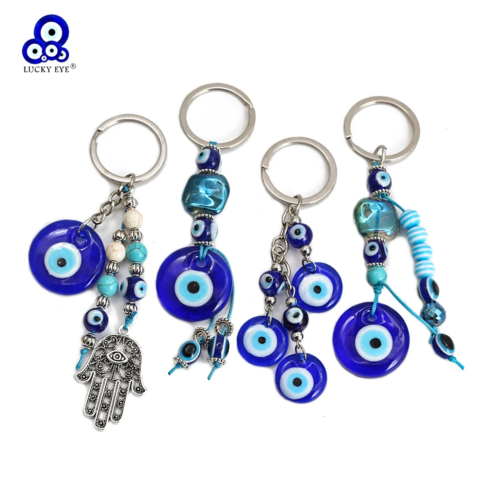 Lucky Eye Fatima Hand Heart Butterfly Keychain Car Keyring Blue Turkish Evil Eye Key Chain for Women Men Jewelry EY138