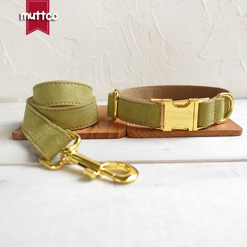 MUTTCO retailing self-design collar THE TREE poly satin and nylon yellow green and brown 5 sizes dog collar and leash UDC031B