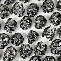 30Pcs New Cool Men's Skull Skeleton Gothic Biker Rings Men Rock Punk Ring Party Favor Wholesale Jewelry Lots Top Quality LR4107