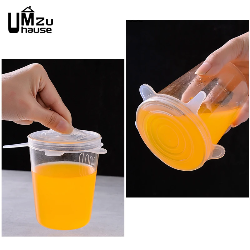 6PCS Silicone Stretch Lids Bowl Cup Round Square Universal Cover Reusable Microwave Kitchen Fridge Food Container Seal Organizer