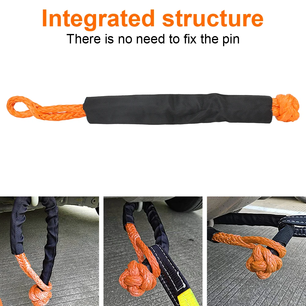 Synthetic Fiber 38000 lbs with Protective Sleeve for Vehicle Recovery Soft Shackle Off Road Towing Ropes Car Trailer Pull Rope