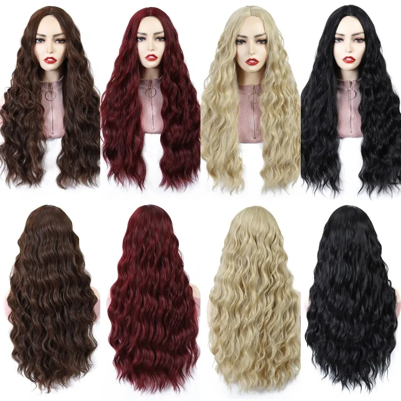 MSIWIGS Long Black Curly Wigs for Women African American Afro Middle Part Synthetic Heat Resistant Fake Hair Cosplay Wig