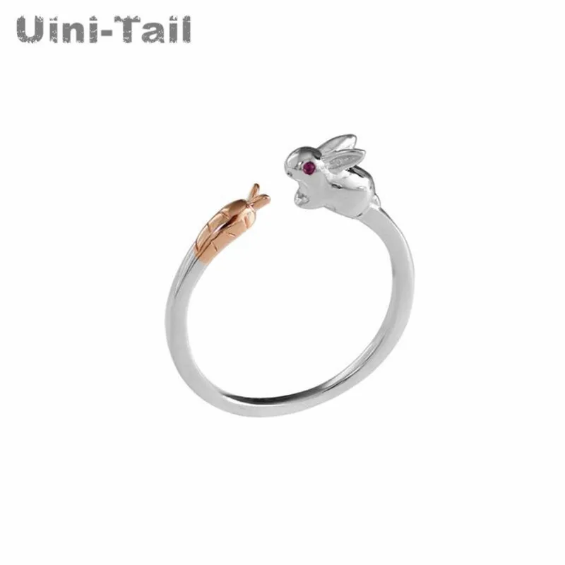 Uini-Tail 2024 new listing 925 Tibetan silver simple cute bunny carrot ring fashion creative small fresh sweet open ring ED495