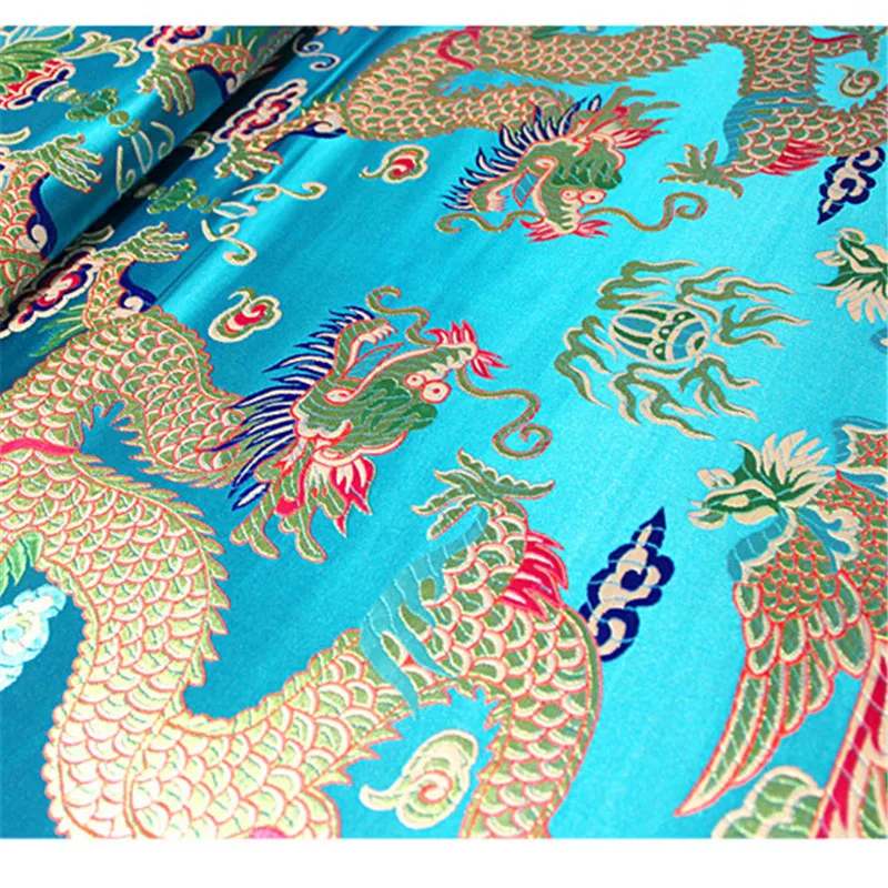 CF1136 Chinese Dragon Jacquard Silk Brocade Fabric, Red, Golden, Blue, Cheongsam Clothes, Dress, Jacket, DIY Sewing Silk Fabrics