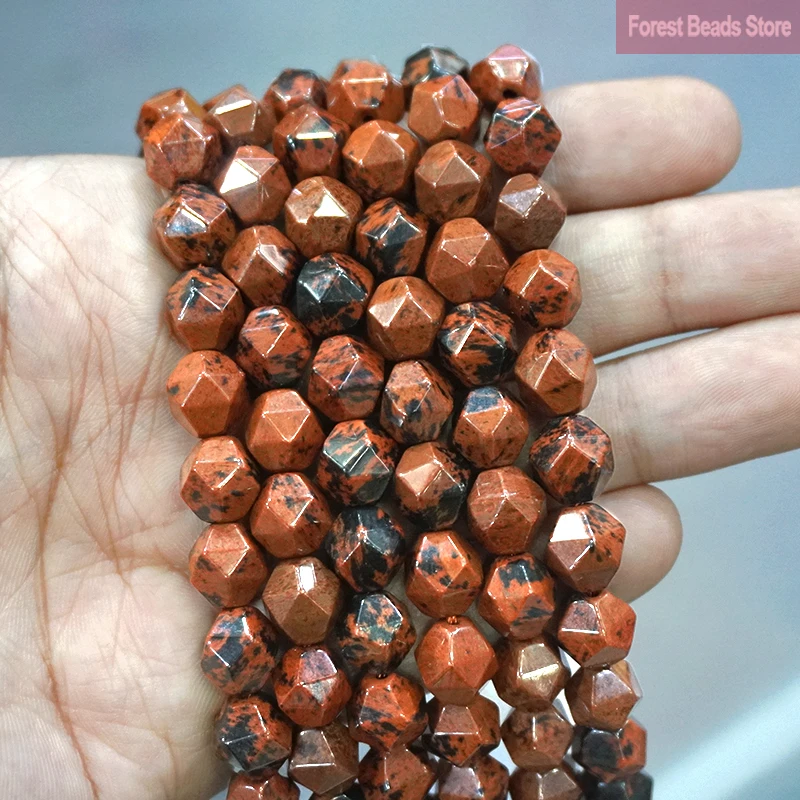 6 8 10MM Natural Faceted Mahogany Obsidian Stone Spacers Loose Beads DIY Bracelet Necklace Charms for Jewelry Making 14