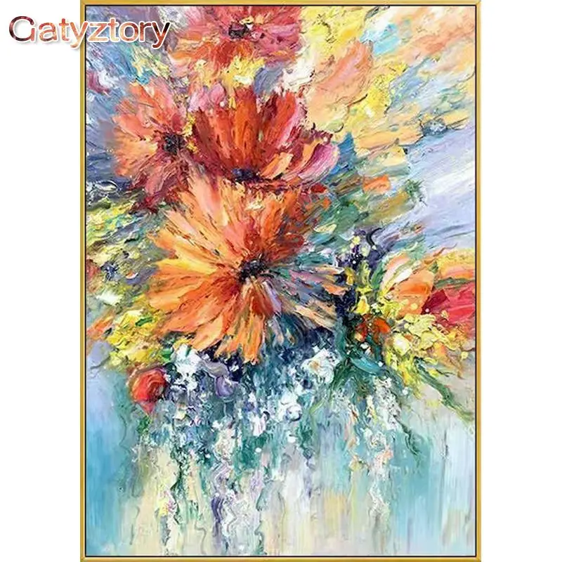 

GATYZTORY Frame Oil Painting By Numbers Kits Blue Flower 60x75cm Paint Picture By Numbers Diy Gift Home Decoration Unique Gift