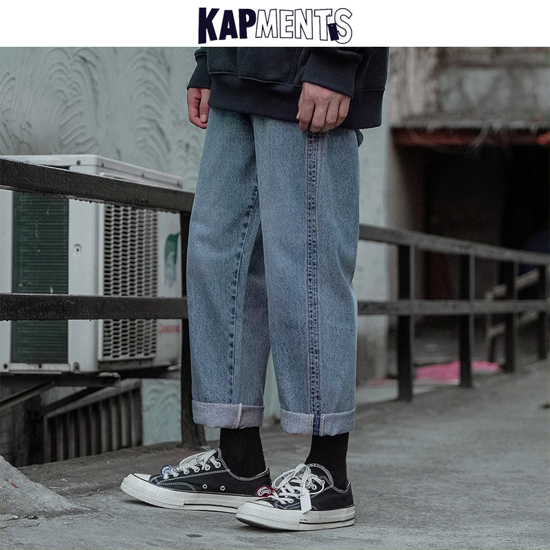 KAPMENTS Men Blue Straight Baggy Jeans 2023 Streetwear Mens Vintage High Waist Hip Hop Denim Pants Male Harajuku Jeans Trousers