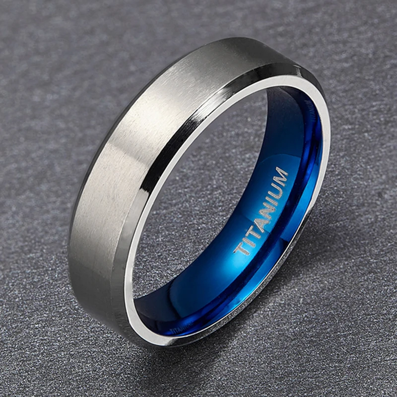 Somen 6mm Pure Titanium Men Fashion Accessories Simple Blue Silver Color Wedding Ring For Male Jewelry Anel