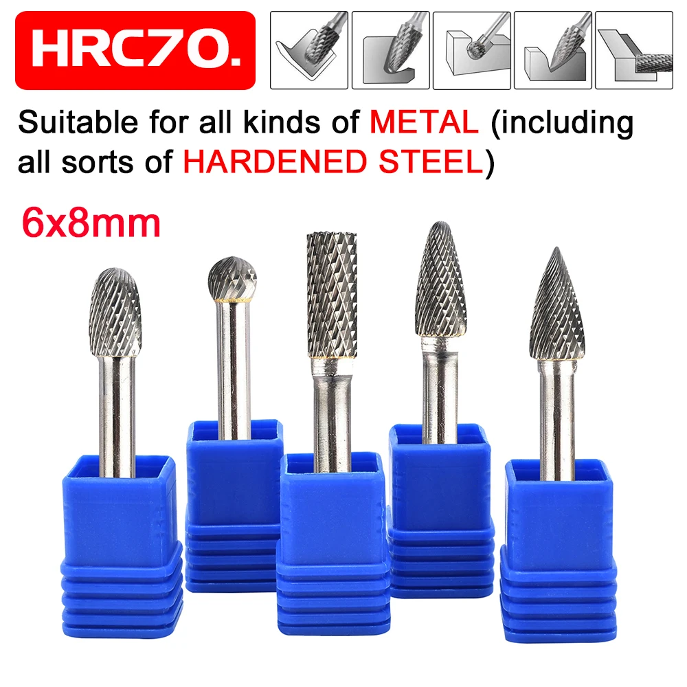 5pcs/set Tungsten Carbide Rotary Point Burr Die Grinder Shank Set 6*8MM CNC Engraving 1/4