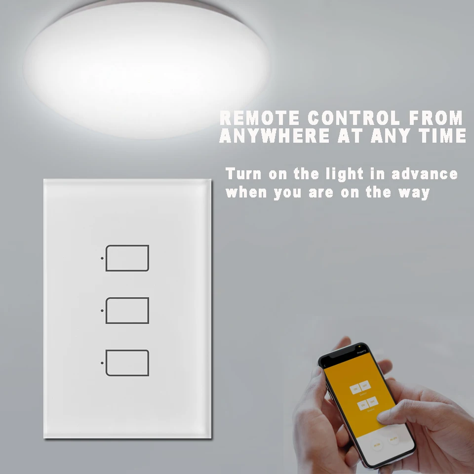 Interruptor de luz con Panel táctil de pared, dispositivo con conexión de 2021 MHZ, TC2S, estándar estadounidense, 1/2/3 entradas, funciona con RM 4 Pro, control remoto, 433