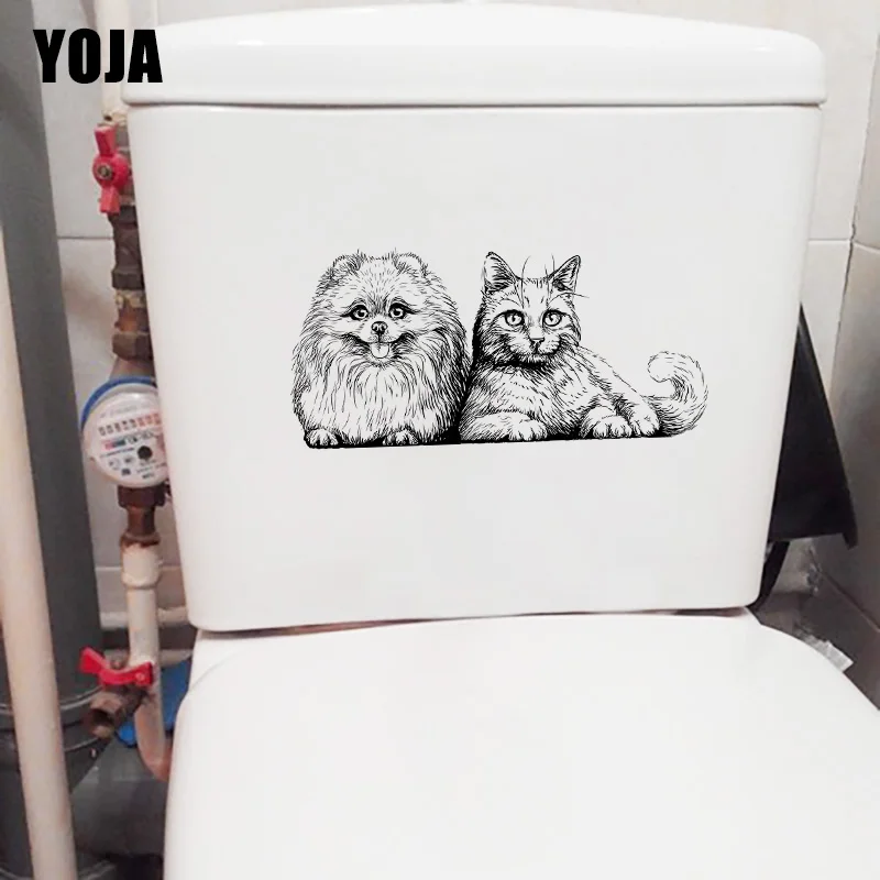 YOJA 25 × 12 см милый котенок щенок дома номер наклейки на стену персональные герои мультфильмов, WC Туалет Декор T1-3072
