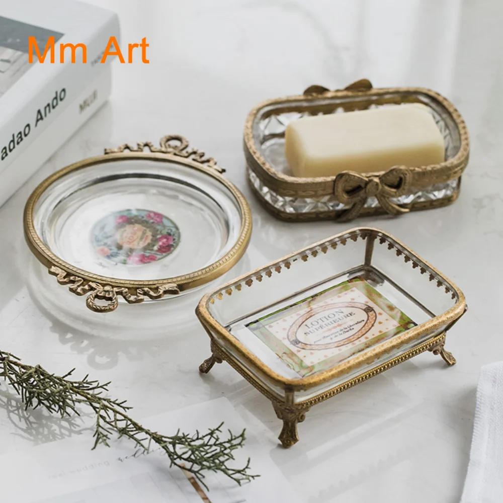 American Light Luxury French Indian Imported Brass Vintage Engraving Soap Dish Creative Bathroom Bathroom Soap Holder Decoration