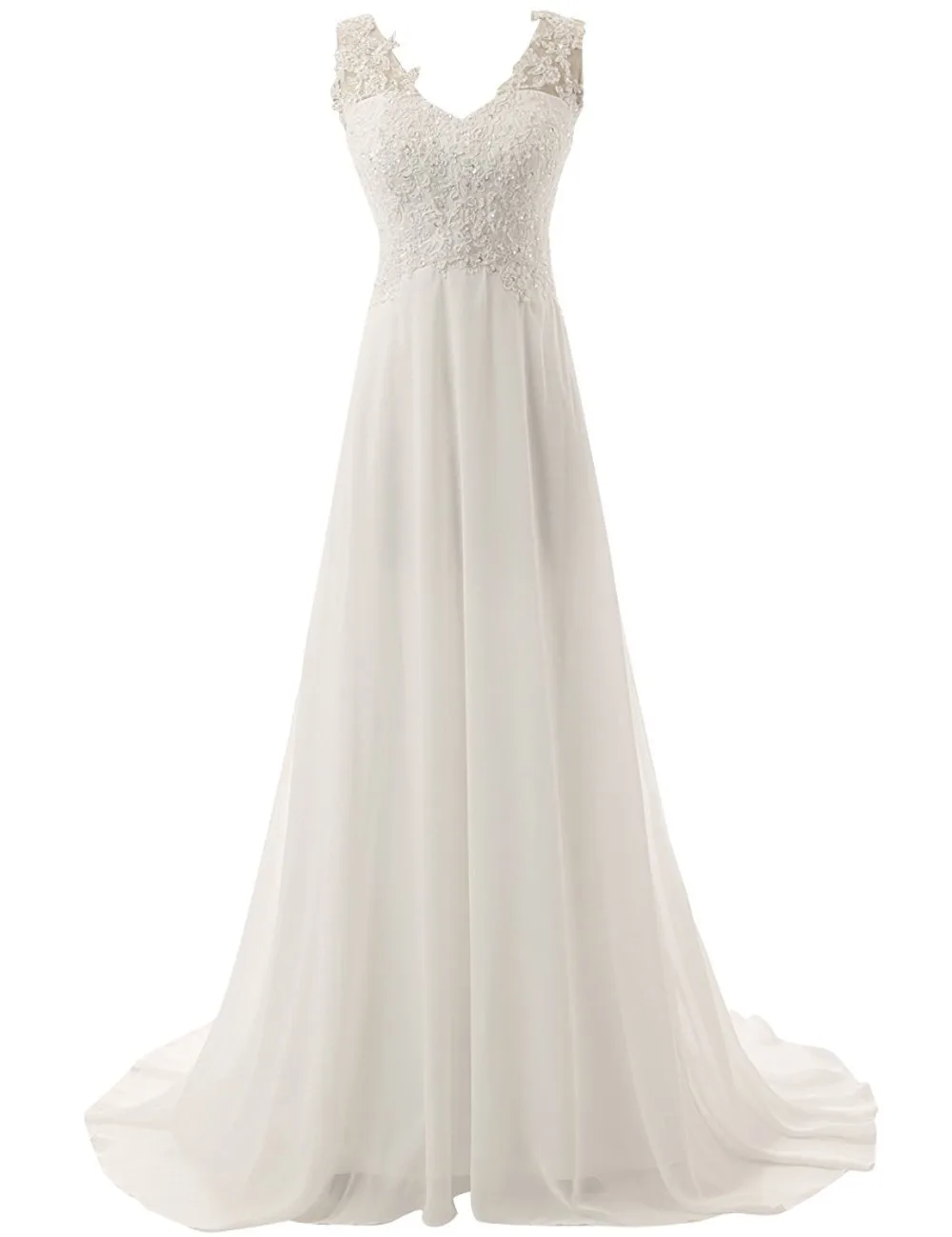 Beach Wedding Dress Plus Size White/Lvory Chiffon Lace Appliques Elegant Dresses For Bridal Gown Backless Vestido De Noiva