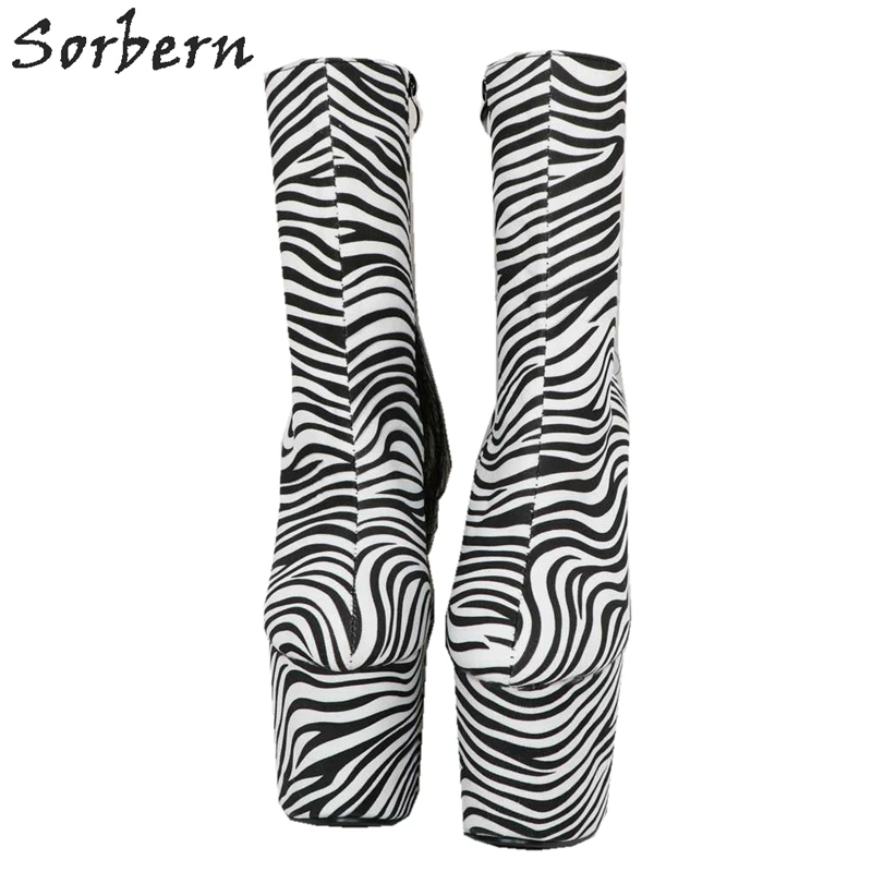 Sorbern Zebra Horseshoe Ankle Boots For Womens Without Heels Zipper Side Ballet Heels Plus Size US5-US15 Fashion Boots