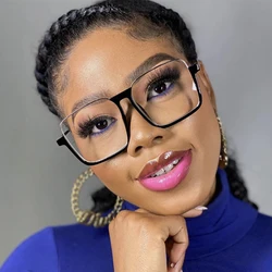 Women Oversized Square Glasses Vintage Metal Half Frame Transparent Optical Frame Omputer Eyeglasses Glasses Frames Designer