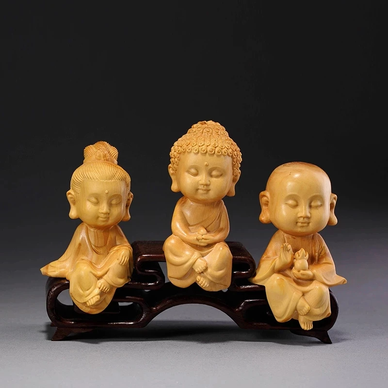 

Western Three Gods Religious Buddha Statue Lucky Wood Statue Modern Chinese Style Sculpture Gift Wood Statue Home Decoration