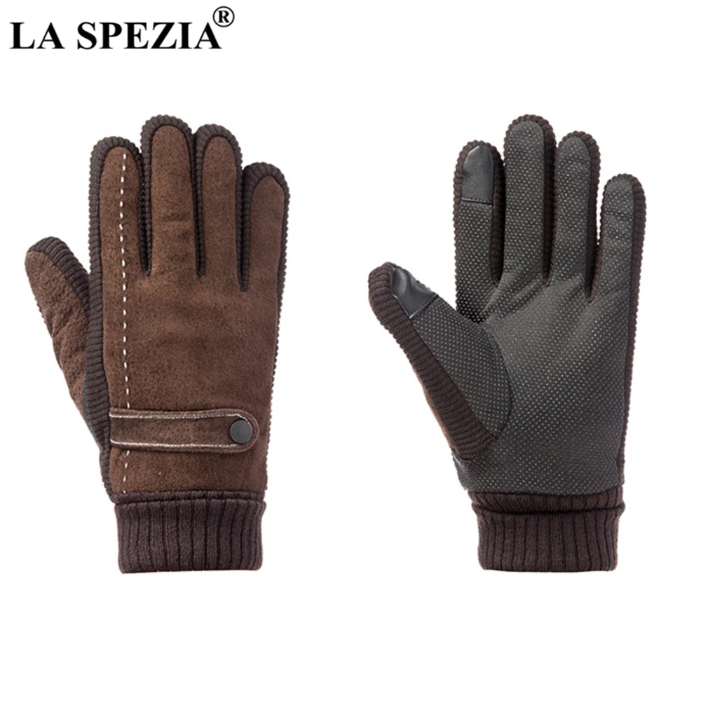 LA SPEZIA Mens Leather Gloves Pigskin Winter Gloves Black Brown Warm Thick Driving Men\'s Gloves Guantes