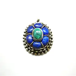 Copper Inlay Blue Lapis Lazuli Flower Pendant Vintage Jewelry Multi Stone Beads TBP262