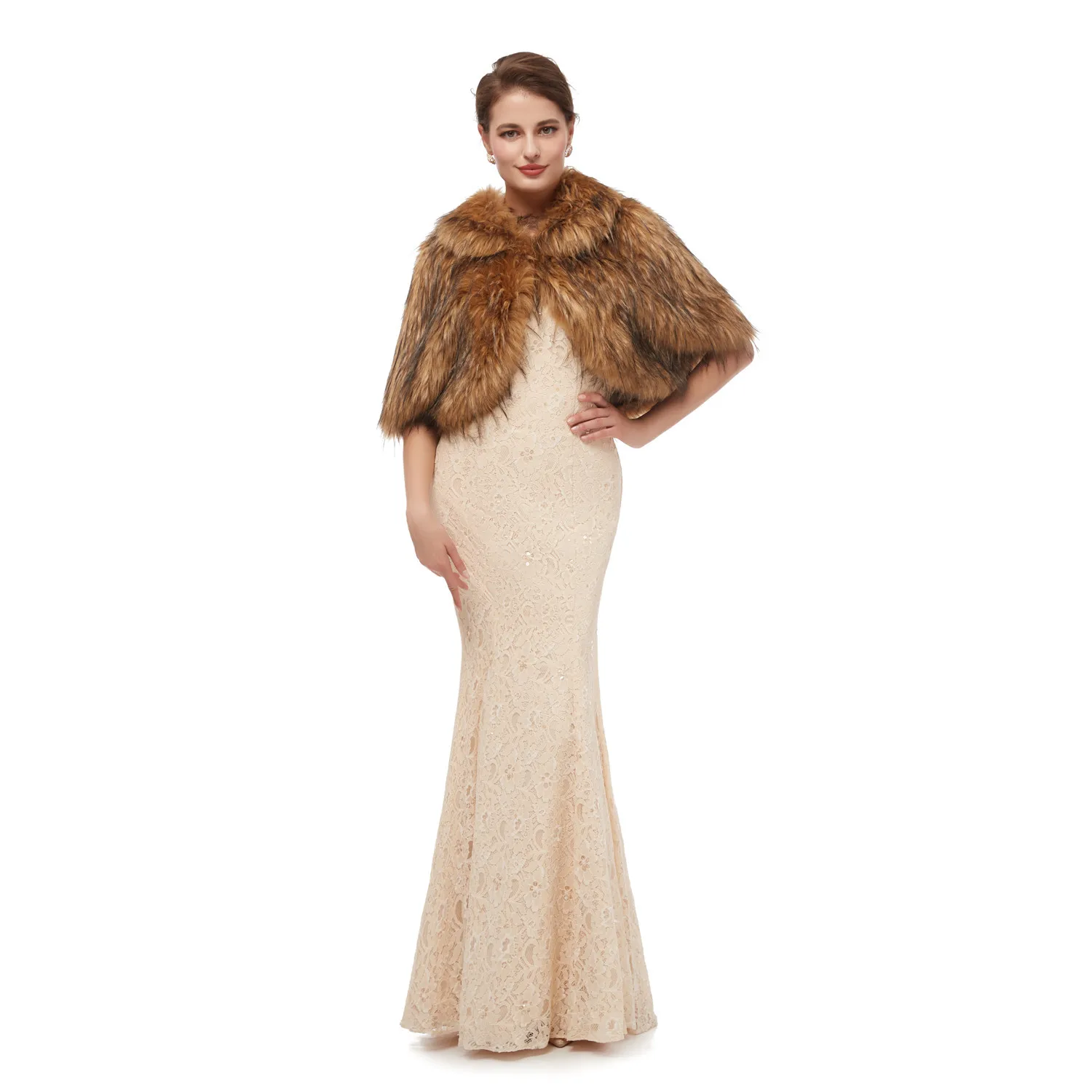 JaneVini 2020 New Fashion Brown Lapel Collar Faux Fur Wedding Bolero Bridal Cape Shawls Wraps Outwear Stoles Wedding Accessories