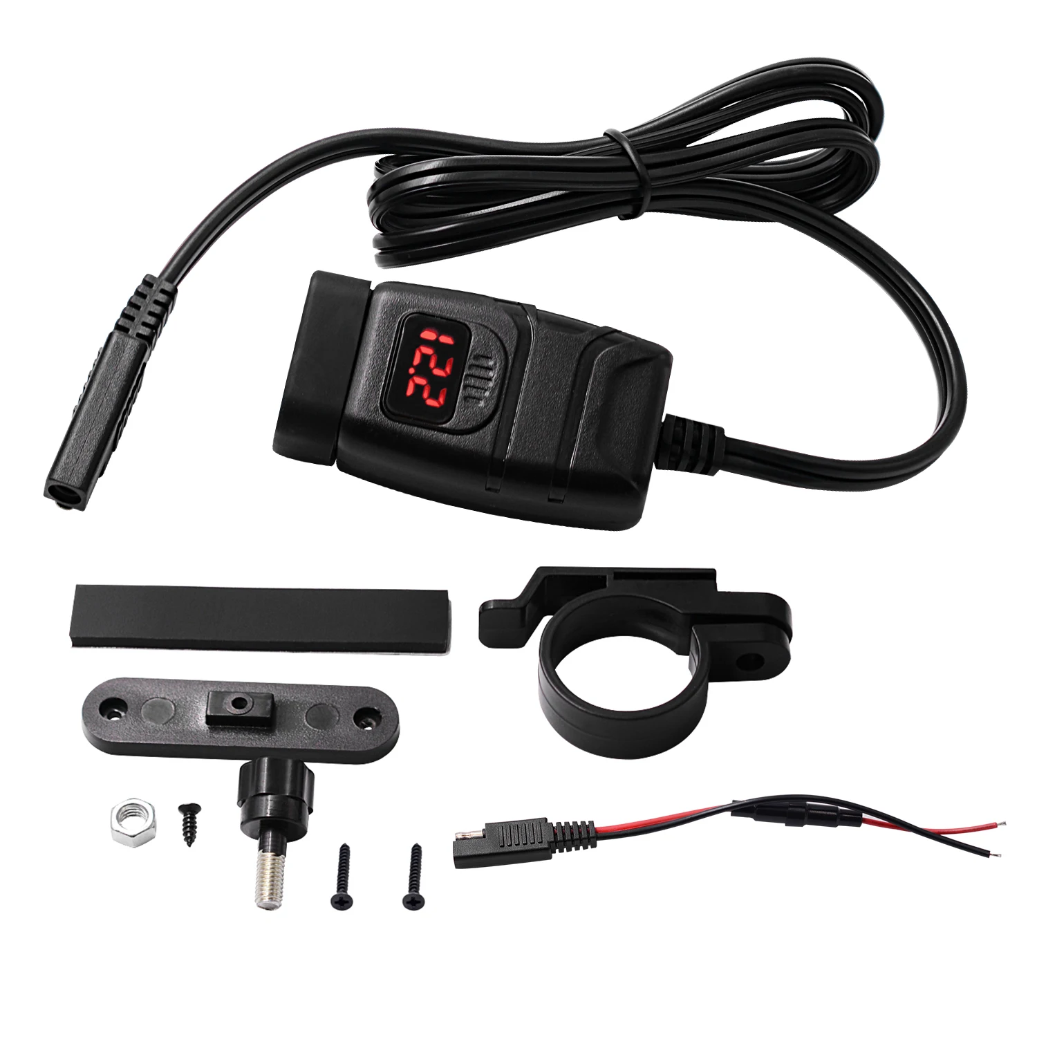 

Waterproof Motorcycles Charger Mounted Dual USB Charger Kit with Voltmeter Switch QC3.0 Fast Charge SAE to USB 24W + 24W