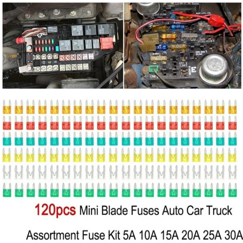 120 Pc Mini Size Blade Type Car Fuse Assortment 5/10/15/20/25/30A Fuse Set Auto Car Truck