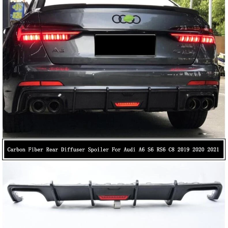 Real Carbon Fiber Rear Diffuser Lip Spoiler For Audi A6 S6 C8 2019 2020 2021 2022 High Quality Bumper Auto Accessories With Lamp