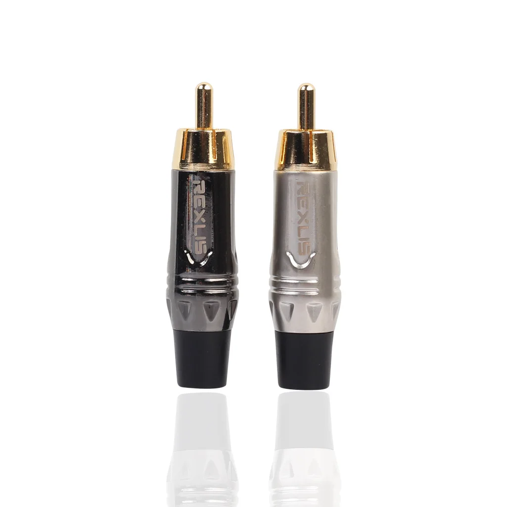 Conector RCA chapado en oro de 2 piezas, adaptador de enchufe macho RCA, Conector de Cable de vídeo/Audio, soporte de Cable de 6mm, súper rápido