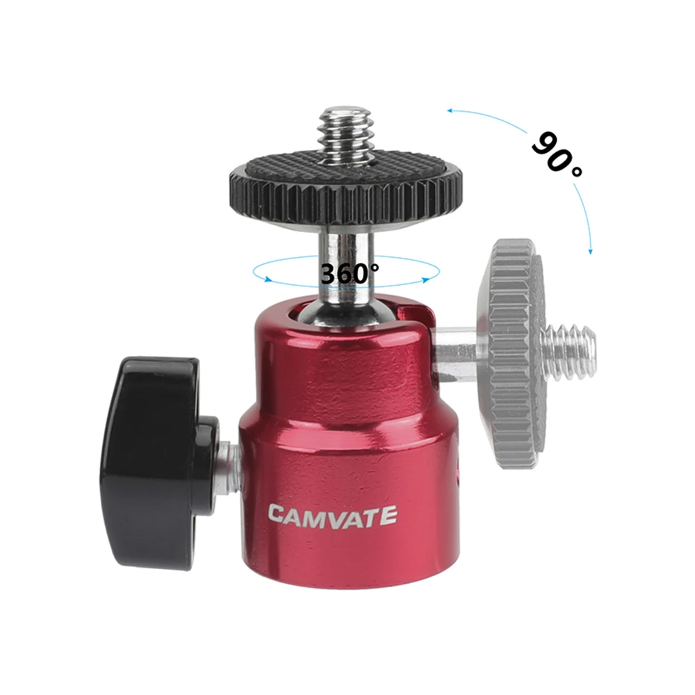 Camvate mini bola cabeça adaptador suporte vermelho com 1/4 "-20 rosca parafuso para câmera dslr monitor de vídeo flash led tripé de luz