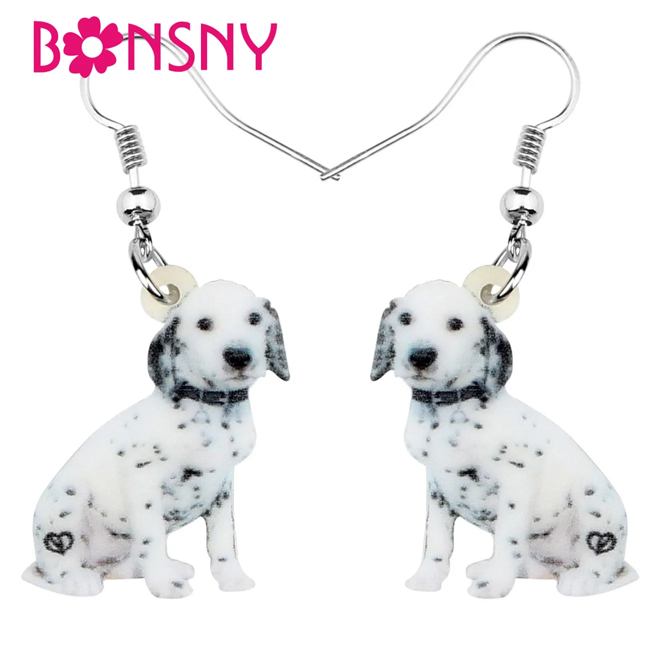 Bonsny Acrylic Sitting Spotted Dog Earrings Drop Dangle Anime Pets Jewelry For Women Girl Kid Festival Charms Gift Hot Sale 2019