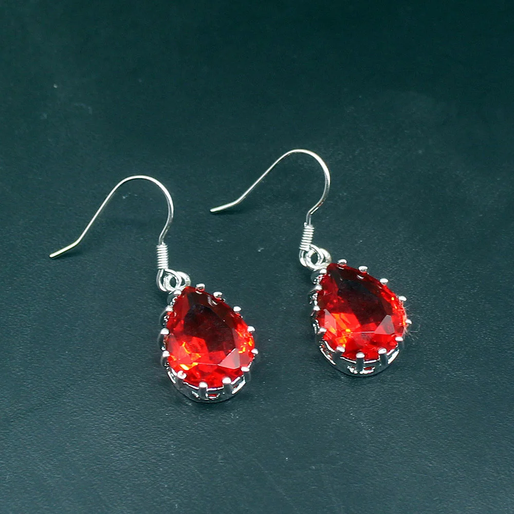 Gemstonefactory Big Promotion Single 925 Silver Royal Red Garnet Dangle Drop Earrings Jewelry for Women Mom 20213750