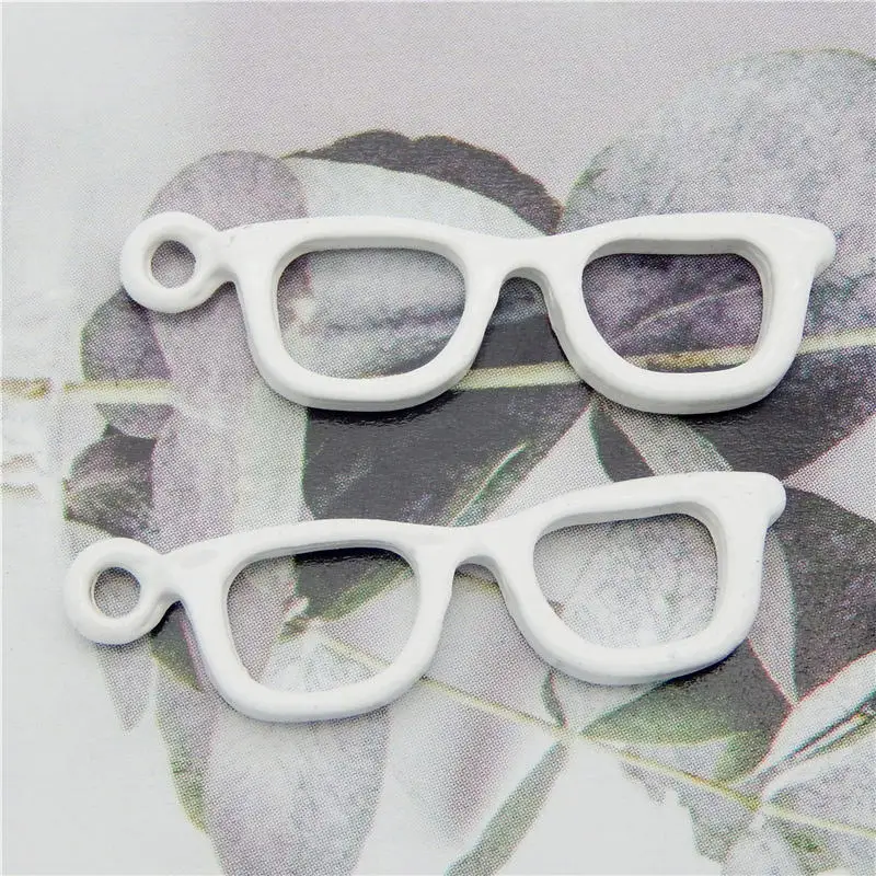 Julie Wang 8PCS Enamel Glasses Charms White Spectacles Pendants Alloy Spectacles Bracelet Jewelry Making Accessory