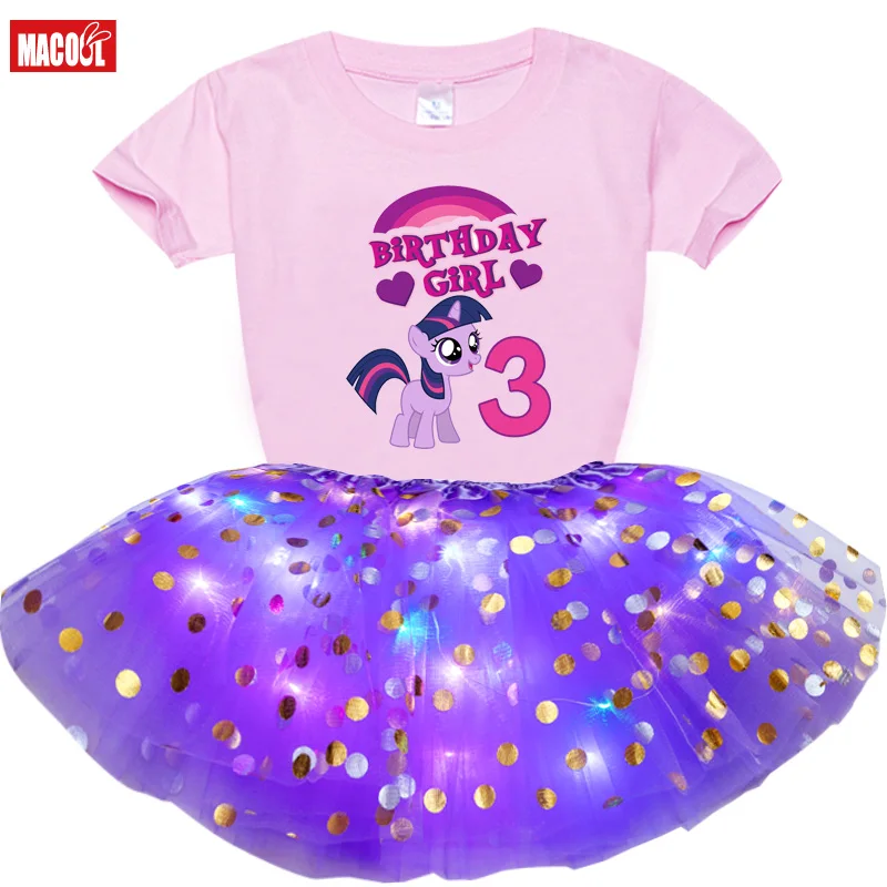 2021 Princess Girl Kids Light Tutu LED Skirt +Custom Short Sleeve T-shirt Birthday Gift Glow Party  Led Christmas Clothing Sets