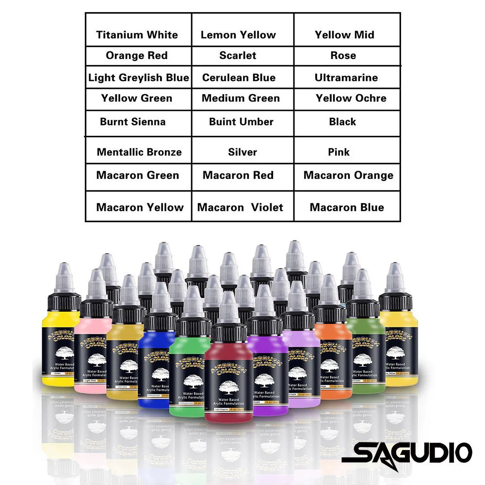 Airbrush Acrylic Paint 24Color 30ML Set for Car & Wall Model Coloring DIY Shoes Art Air Brush Inks Pigment Nails Acrylic Paint