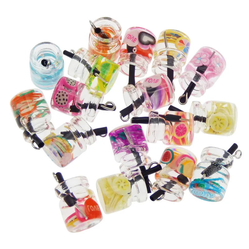 10pcs/pcs Resin Fuit Juice Bottle Charm jewelry diy charms for earrings Food & Beverages keychain Necklace Pendant