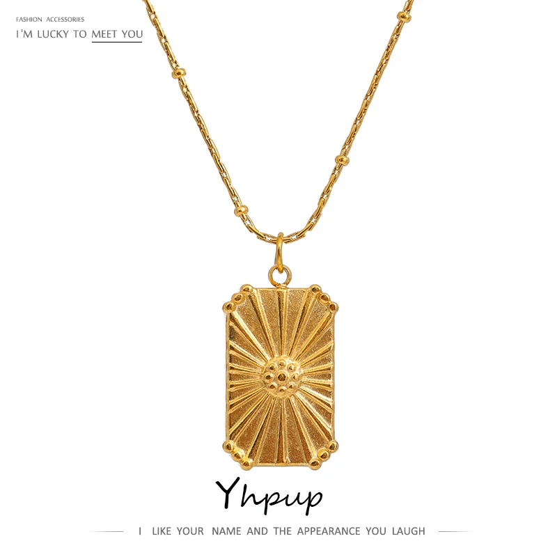 Yhpup Stainless Steel Necklace Jewelry 18 K PVD Plated Metal Square Pendant Collar Summer цепочки и ожерелья Anniversary Gift