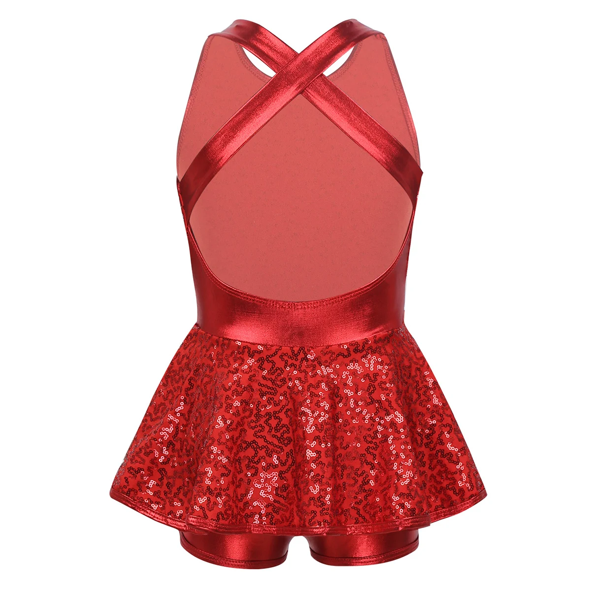 Kids Sleeveless Sequined Dancewear Gymnastics Leotard Girls Ballet Figure Skating Dress Modern Rave Jazz Dance Costume