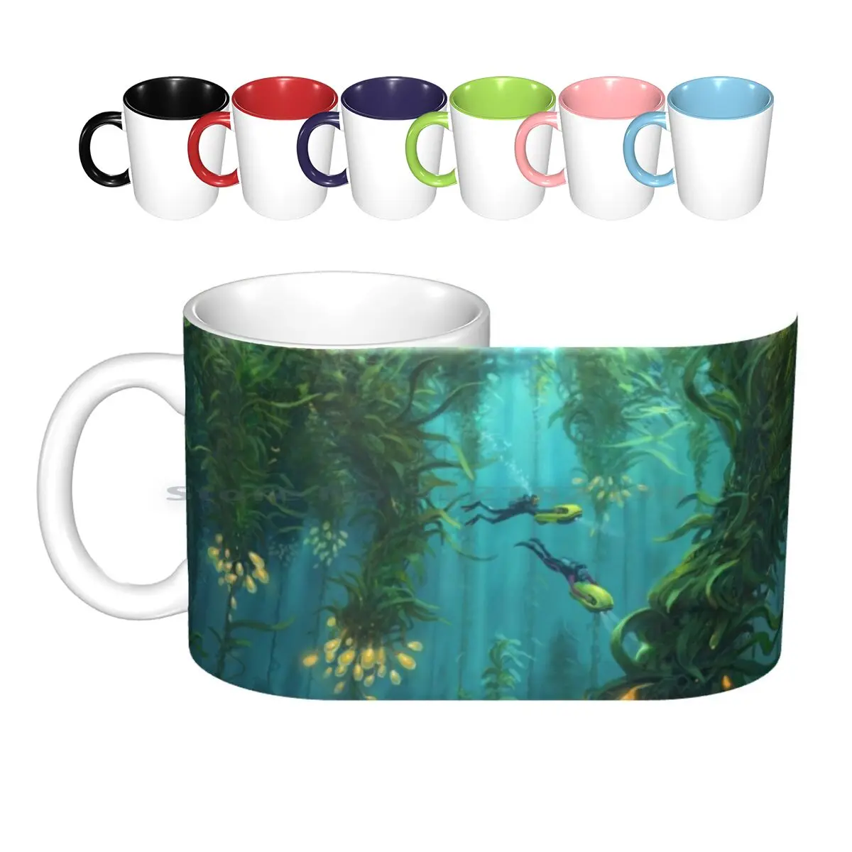 Exploring The Kelp Forest Ceramic Mugs Coffee Cups Milk Tea Mug Underwater Diver Unknown Worlds Games Gamer Sci Fi Fish