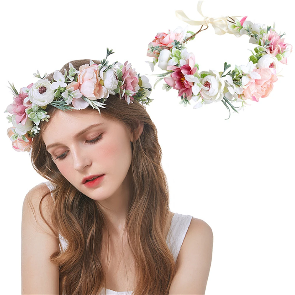 

Fresh Wreath Birthday Bouquet for Head Sweet Flower Crown for Hair Headband Flowers Crown Princess Girl Wedding Hair Accessories