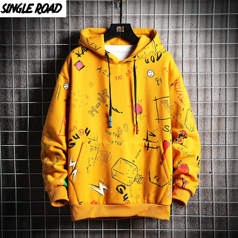 Single Road Mens Anime Hoodies For Men Winter Velvet Designer Hip Hop Harajuku Sweatshirt Streetwear Oversize Y2K Hoodie Fashion