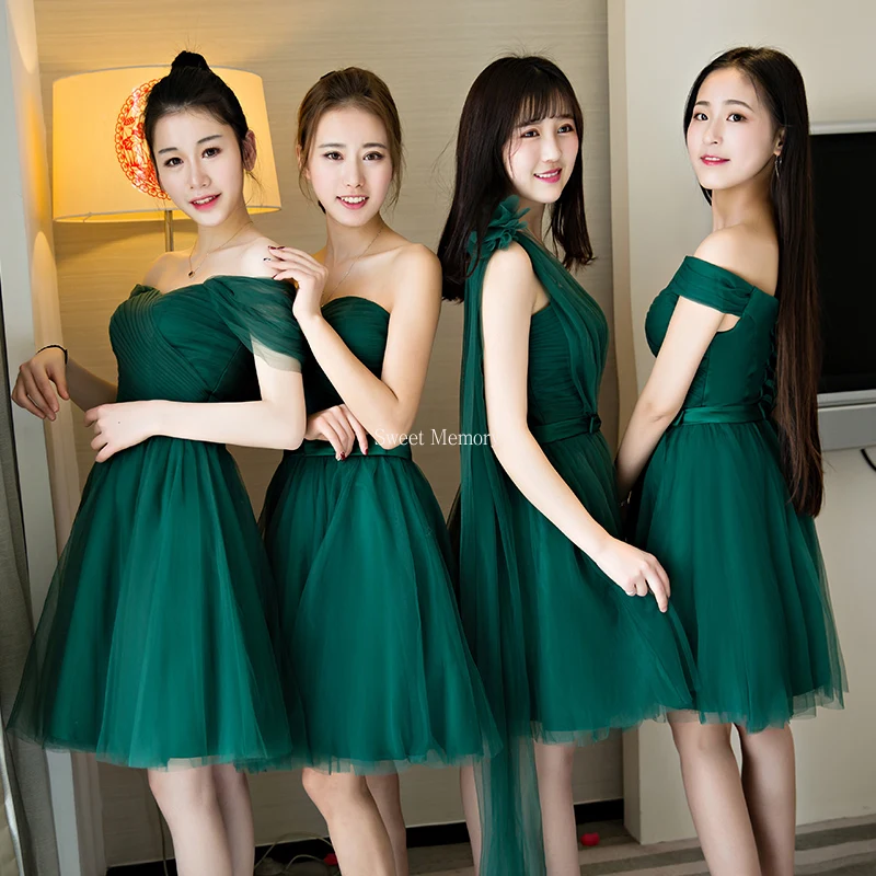 Custom Made Green Short Bridesmaid Dresses Girl Tulle Graduation Performance Wedding Party Robe Vestidos De Cocktail Dress