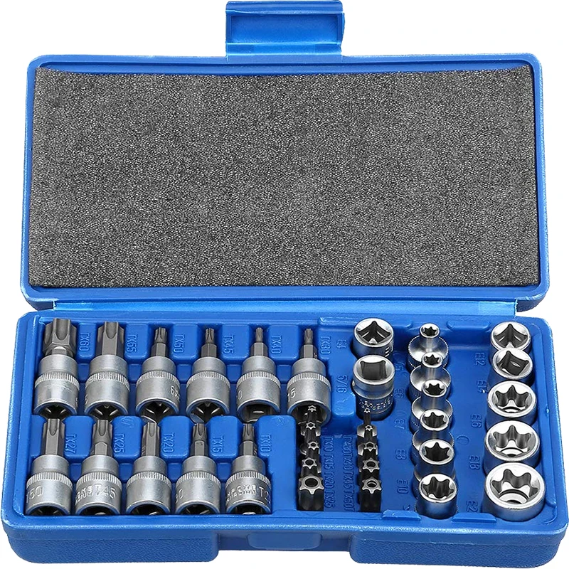 34-piece Set of E-shaped Plum Blossom Star-shaped Bit Socket  Heterosexual Press-fit  Tool 3/8 Inch 5/16 