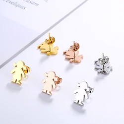 Fashion New Family Stainless Steel Stud Earrings Boy and Girl Color Cute Gifts Stainless Steel Jewelry Couple Earings